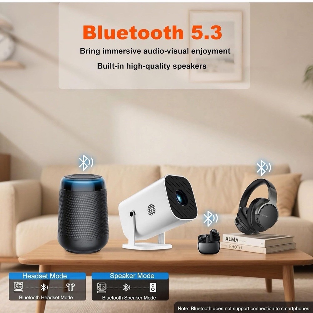 Mini Projector with Wifi and Bluetooth, Built-in Apps,Movie Projector - Picture 5 of 12